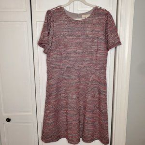 Loft Dress Burgundy Tweed with sparkle, A-line Dress Button Detail, size 14